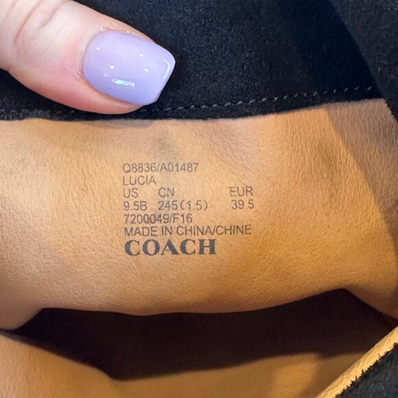 COACH Lucia Split Over The Knee High Boots Suede Tall Block Heeled, Black - Picture 13 of 15